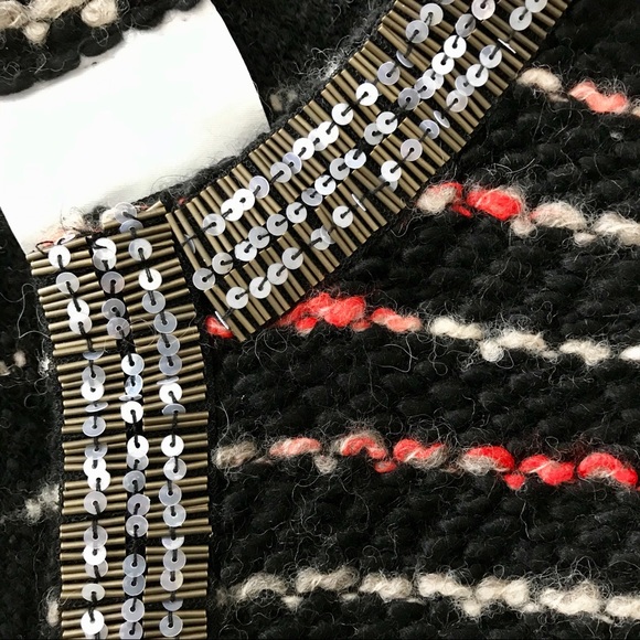 Tracy Reese Wool Blend Sequin Cardigan Sweater Size Medium Black Striped - Picture 8 of 8
